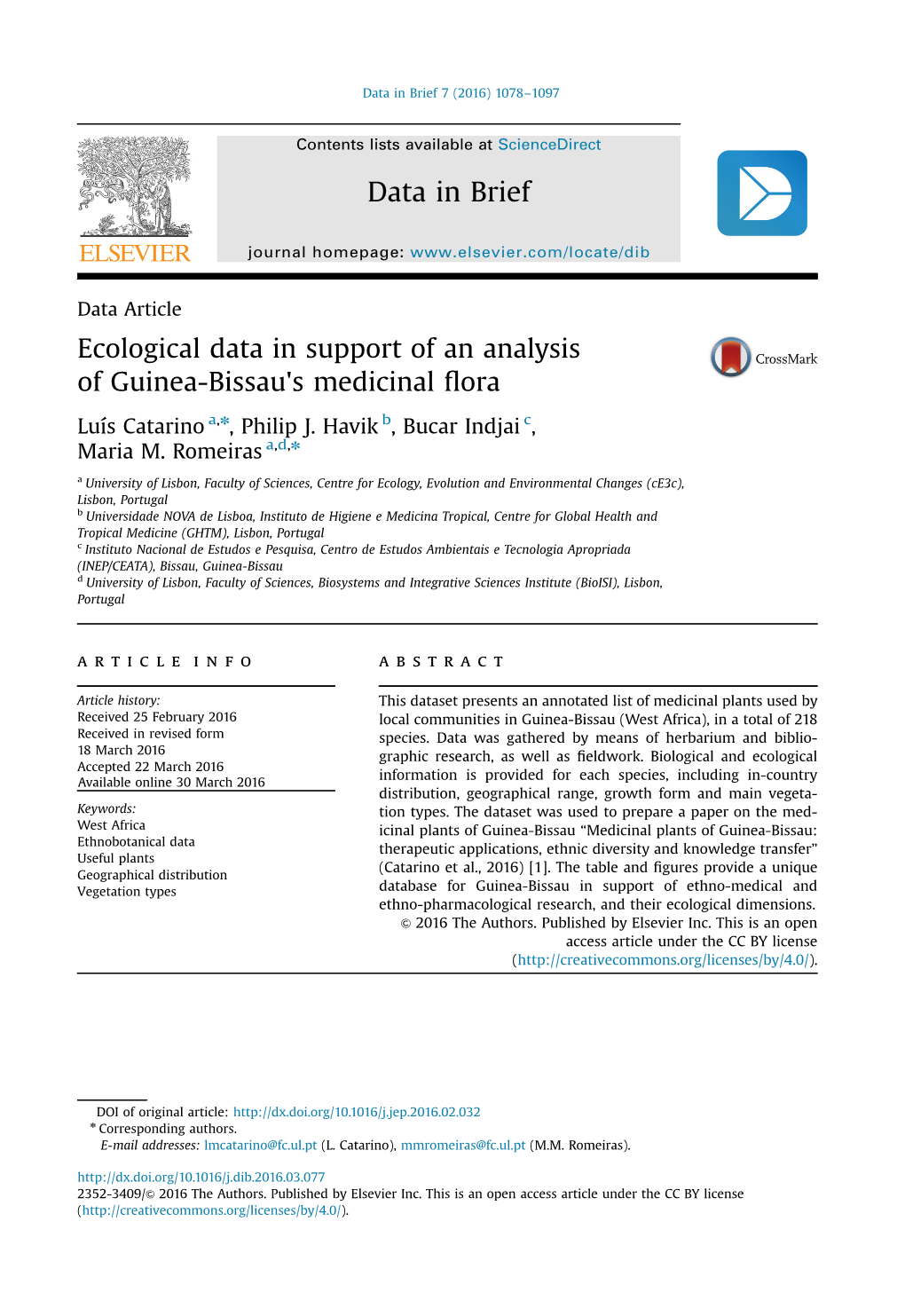 Ecological Data in Support of an Analysis of Guinea-Bissau's Medicinal ﬂora