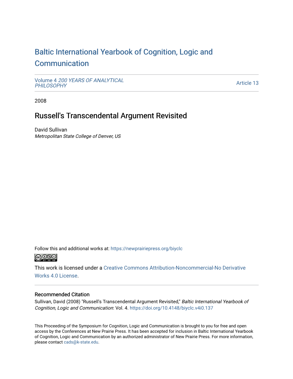 Russell's Transcendental Argument Revisited