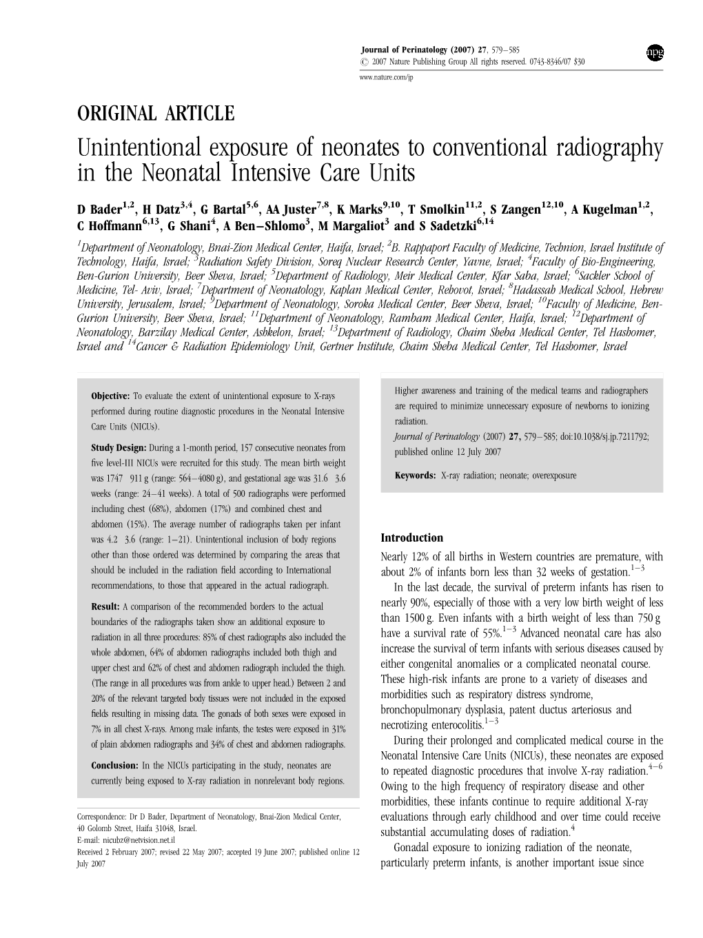 Unintentional Exposure of Neonates to Conventional Radiography in the Neonatal Intensive Care Units