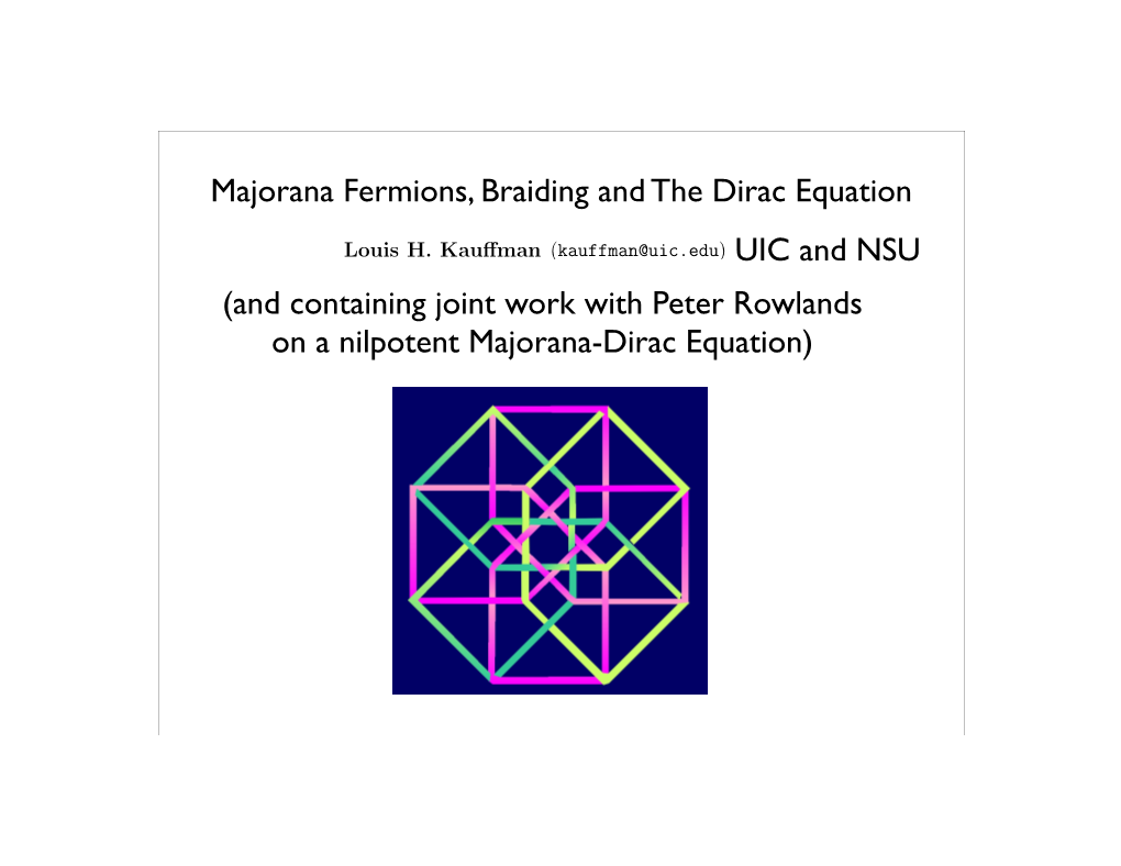 Majorana Fermions, Braiding and the Dirac Equation (And Containing Joint