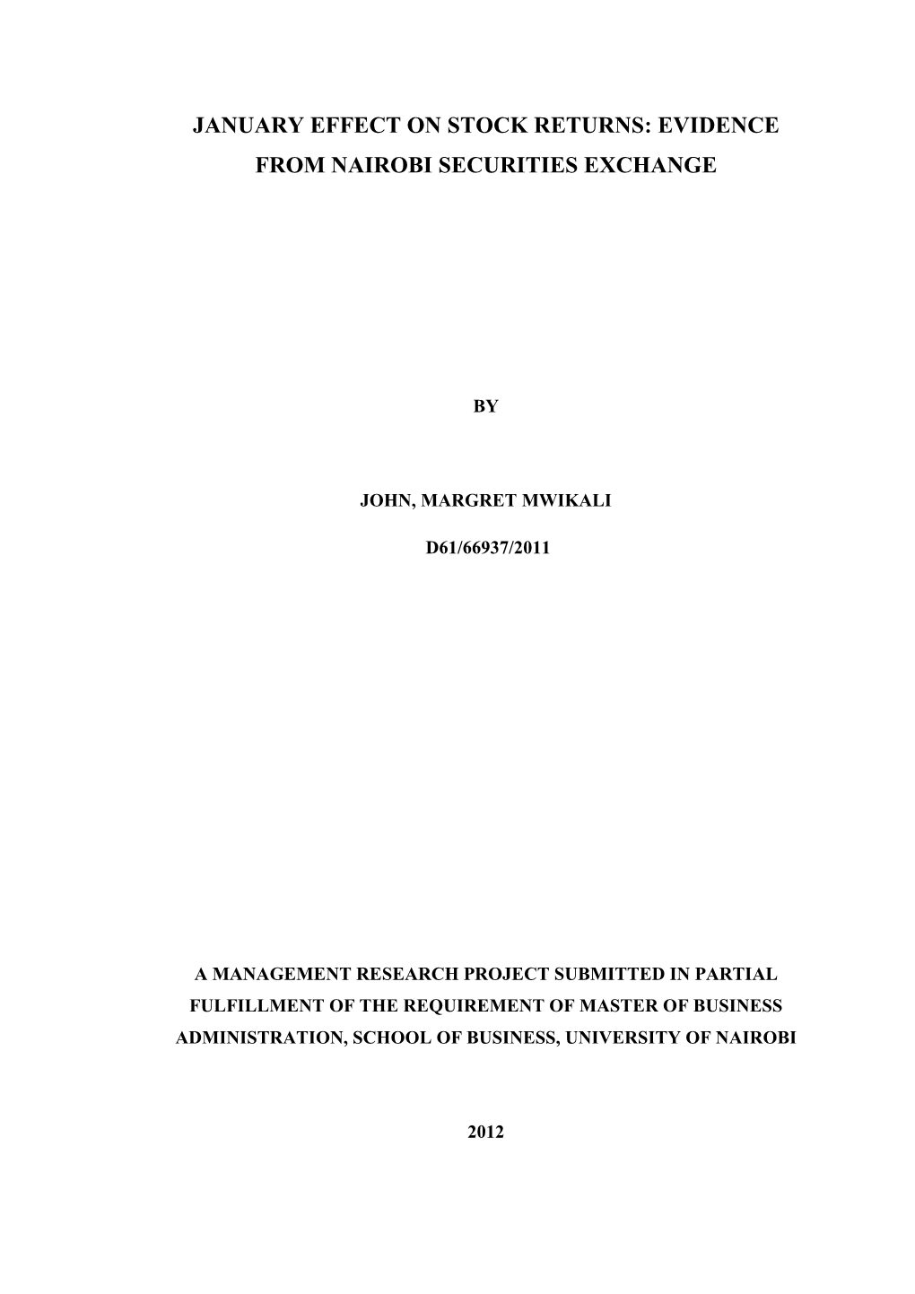 January Effect on Stock Returns: Evidence from Nairobi Securities Exchange