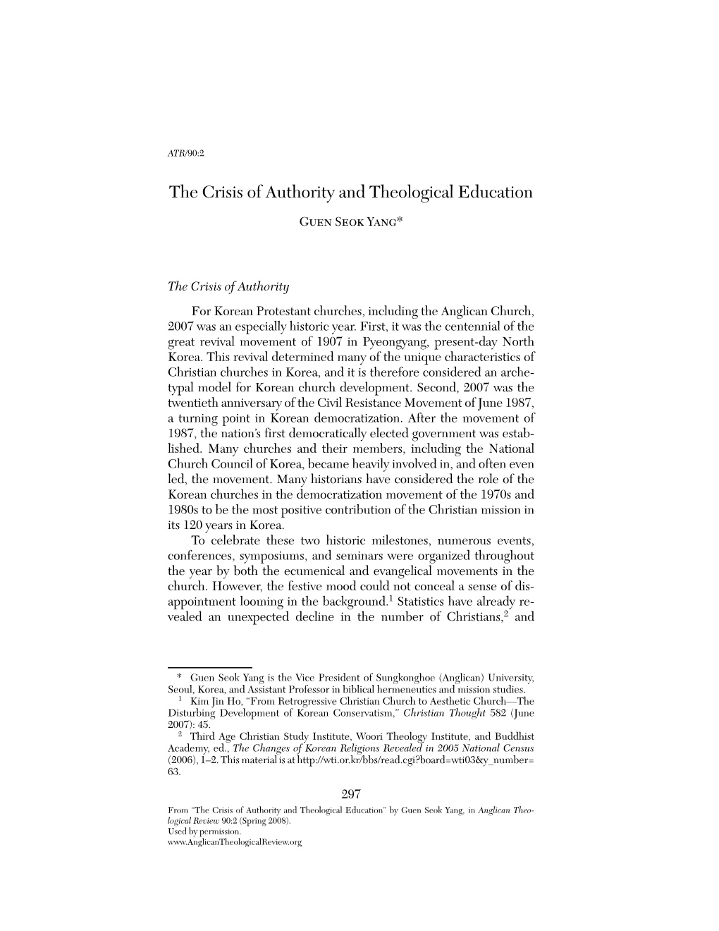 Guen Seok Yang, Spring 2008 (V.90 | N.2) the Crisis of Authority