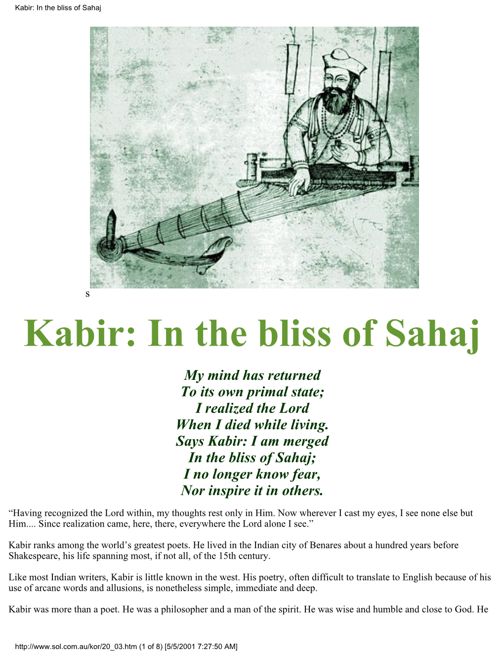 Kabir: in the Bliss of Sahaj