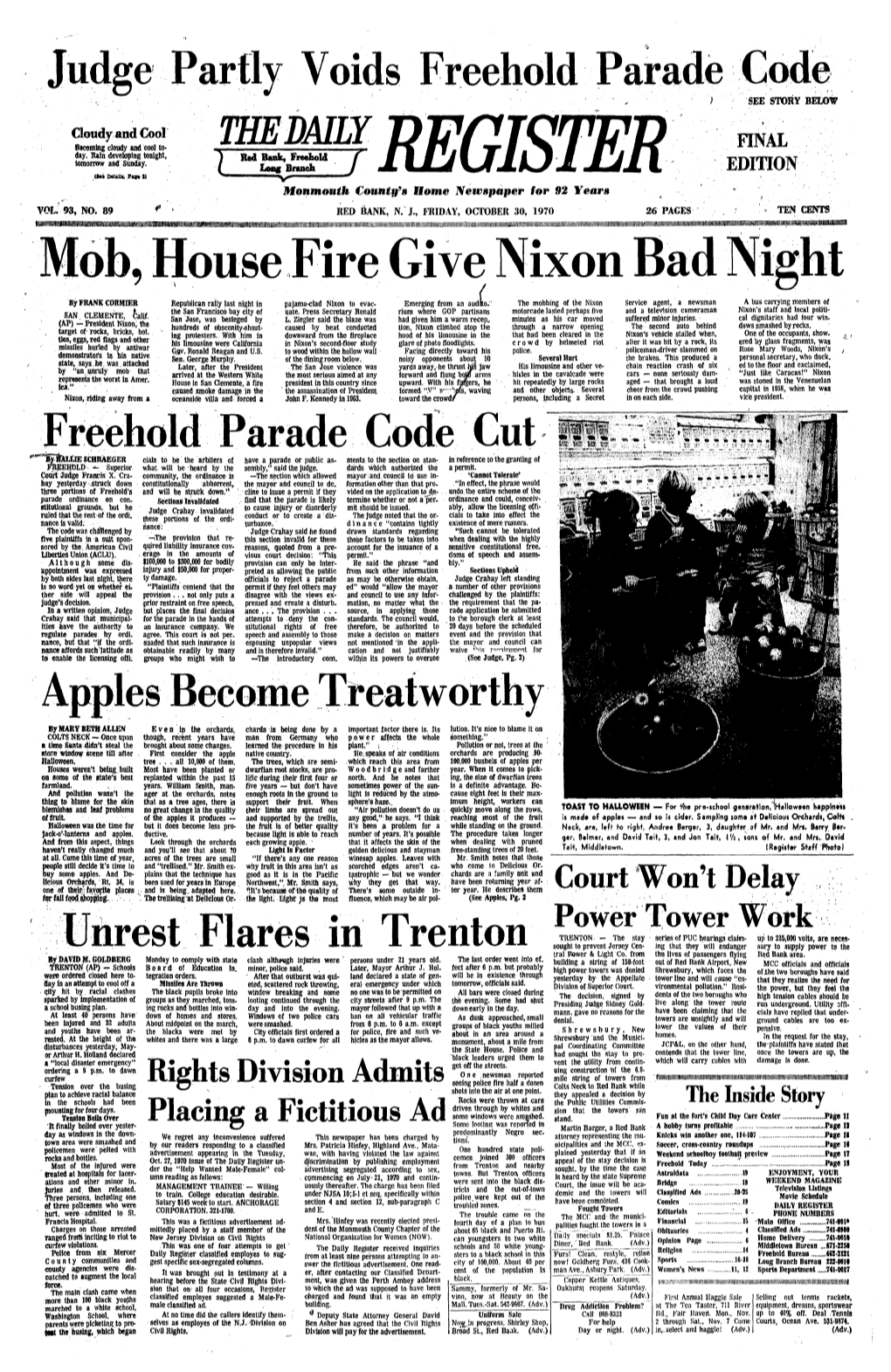 Mob, House Fire Give Nixon Bad Night