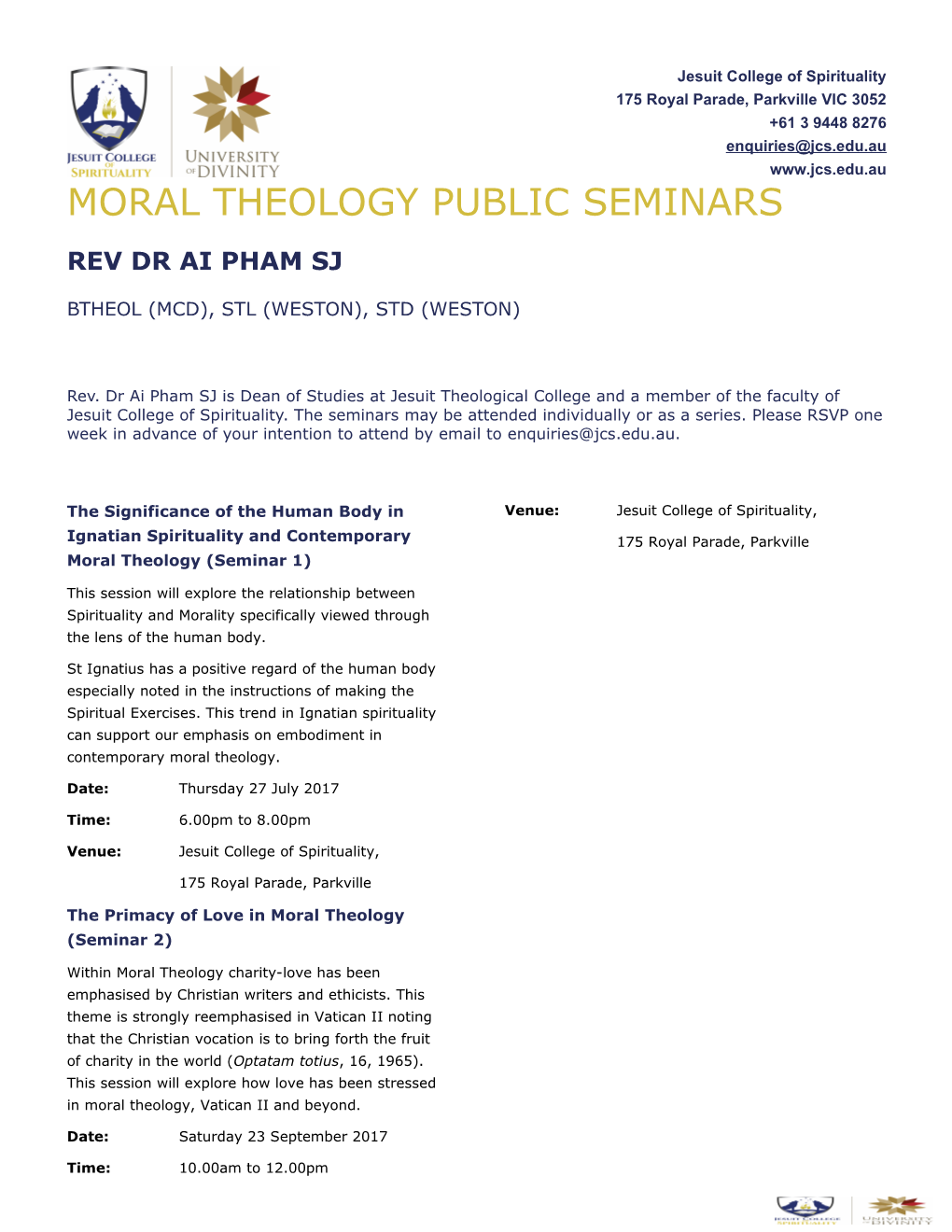 Moral Theology Public Seminars