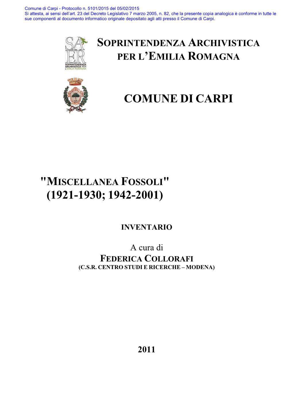 Comune Di Carpi (1921-1930; 1942-2001)