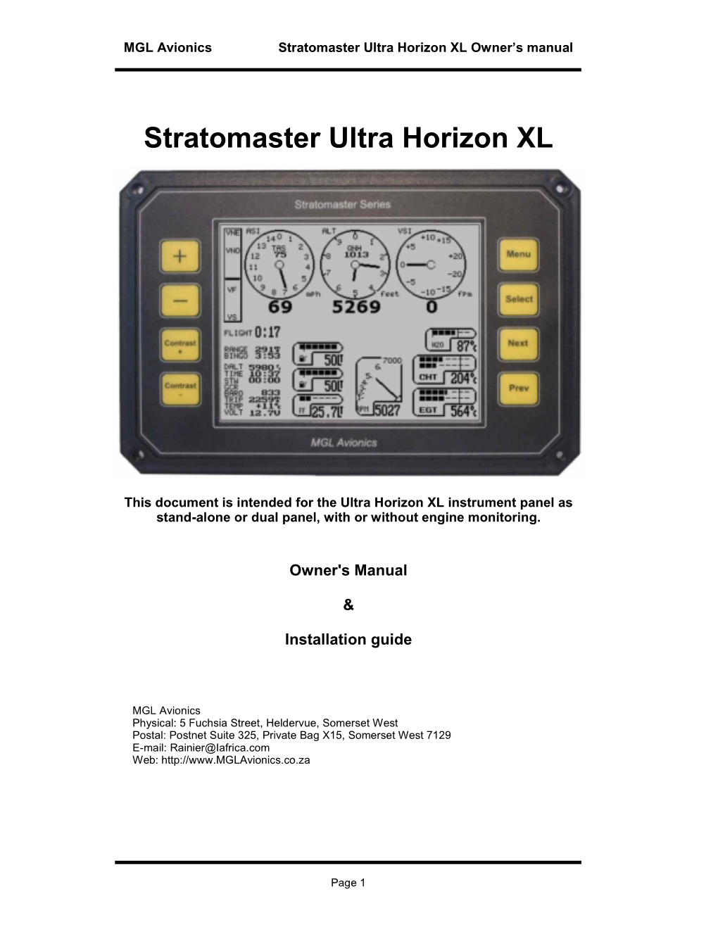 Stratomaster Ultra Horizon XL Owner’S Manual