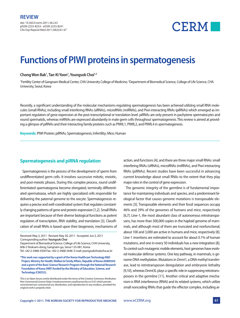 Functions of PIWI Proteins in Spermatogenesis