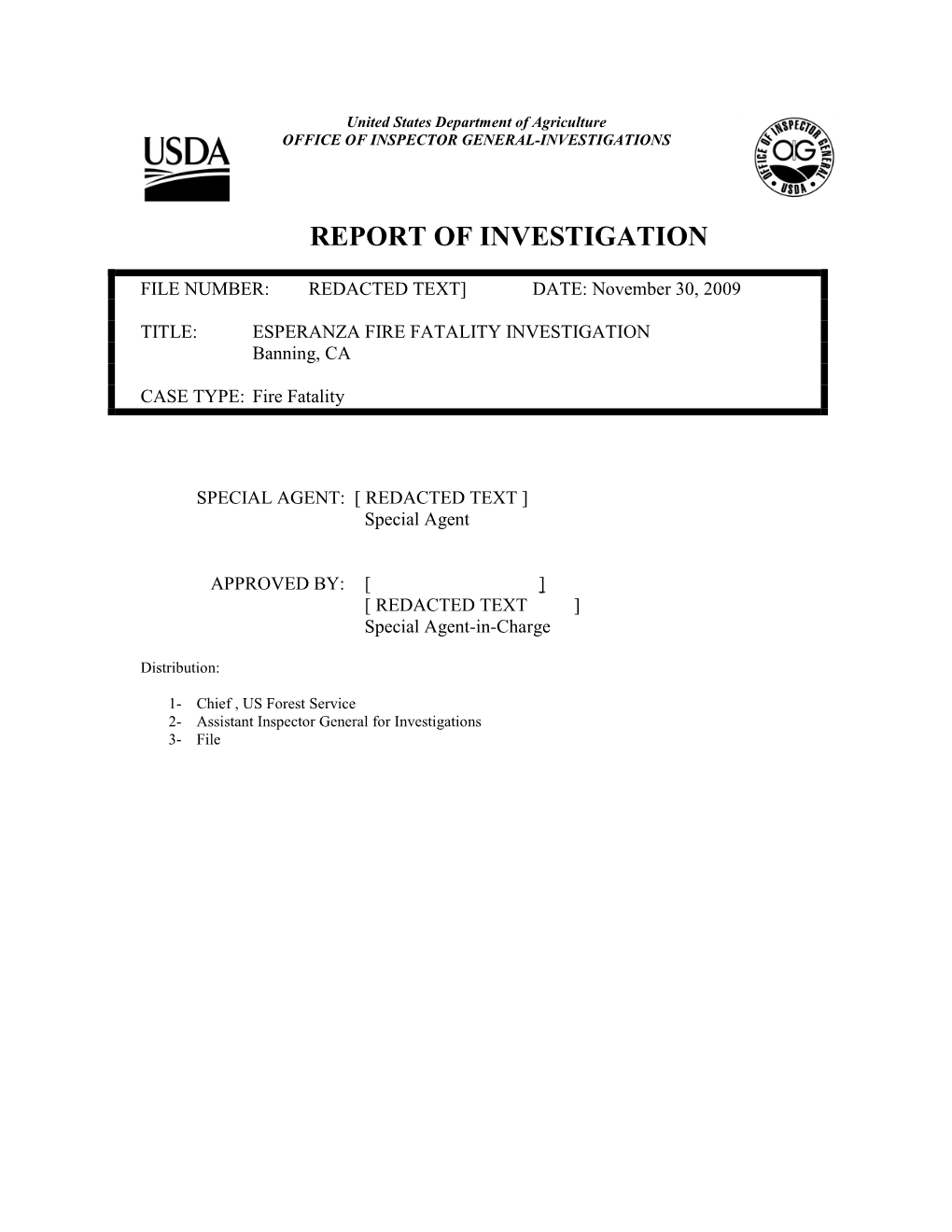 Report of Investigation