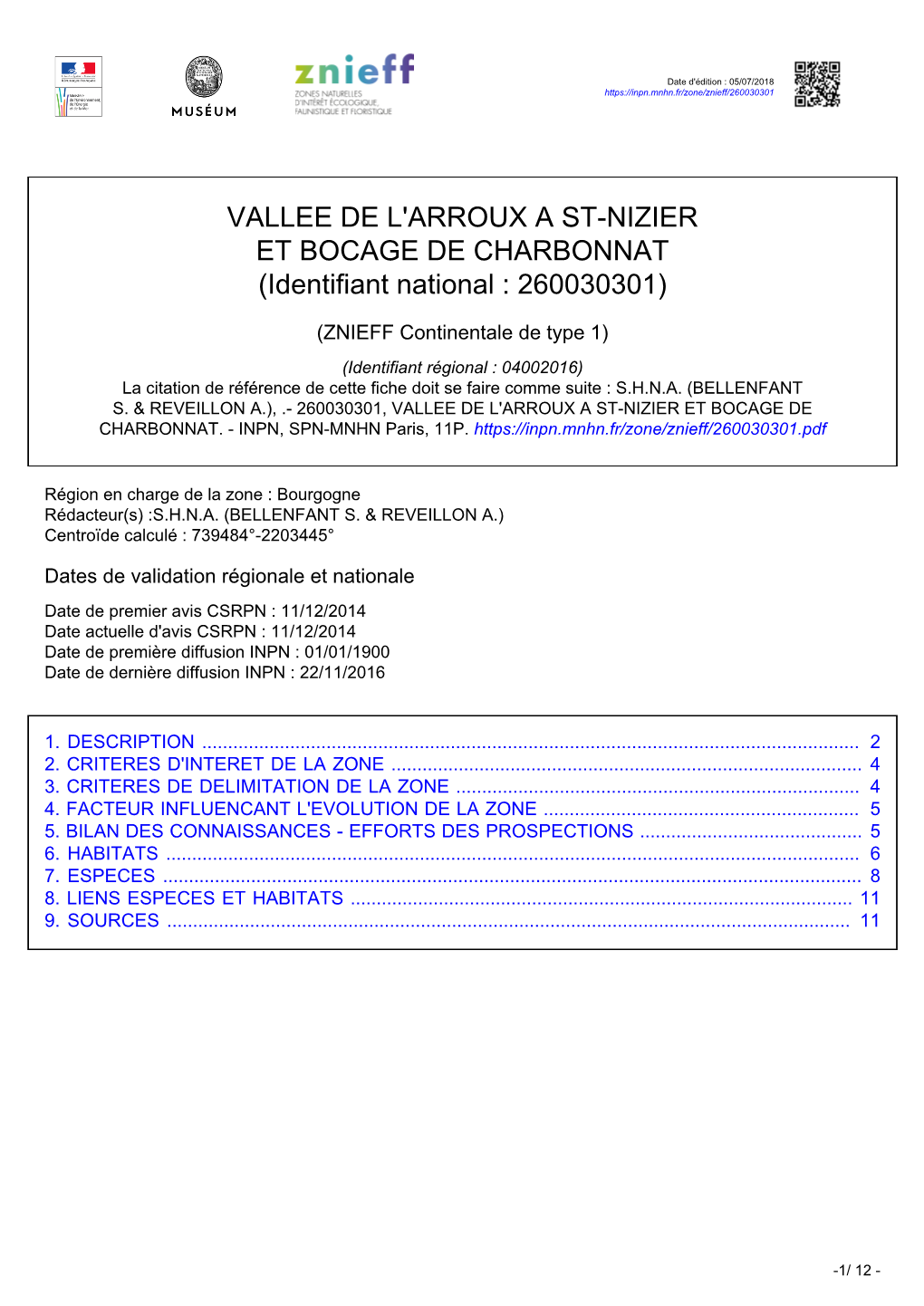 VALLEE DE L'arroux a ST-NIZIER ET BOCAGE DE CHARBONNAT (Identifiant National : 260030301)