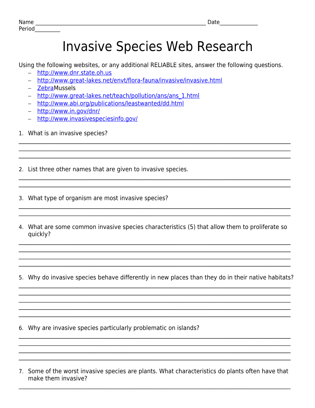 Invasive Species Web Research