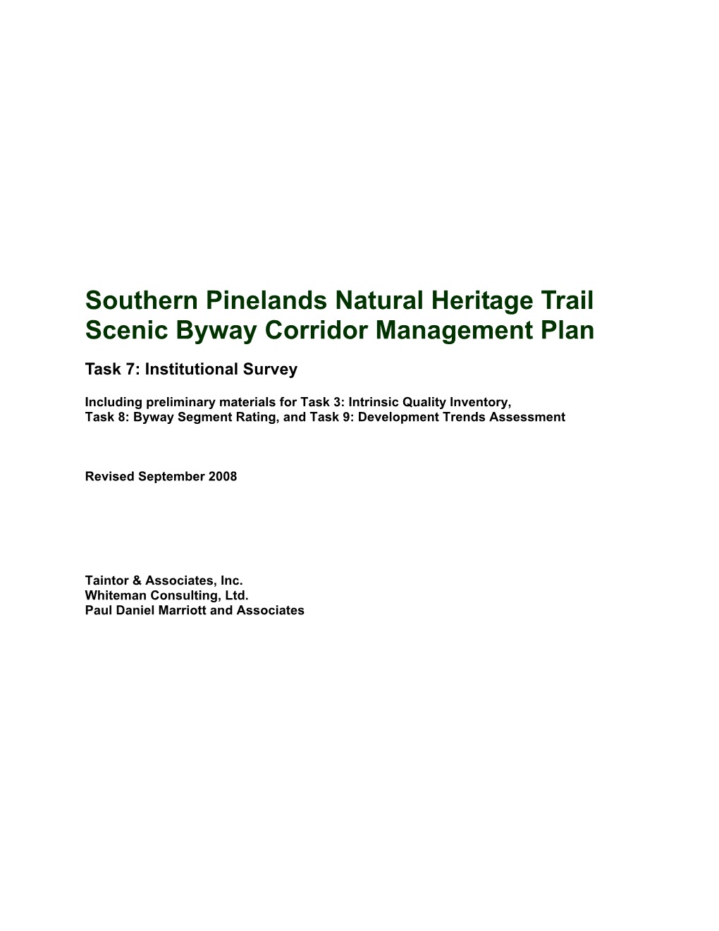 Southern Pinelands Natural Heritage Trail Scenic Byway Corridor Management Plan