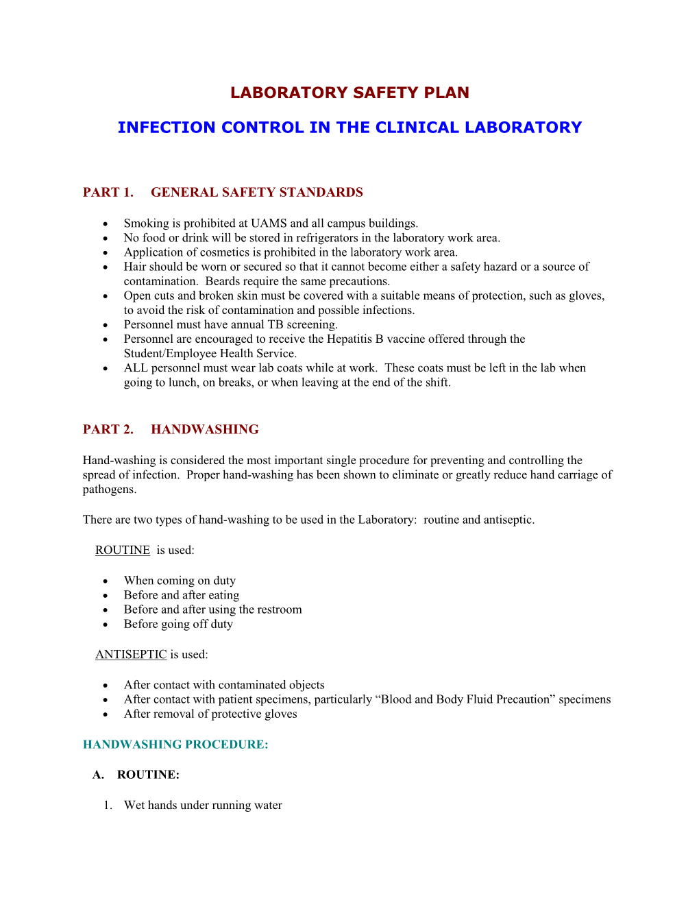 Laboratory Safety Plan Infection Control