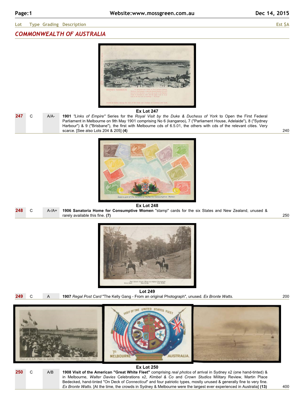 Extract Catalogue for Auction