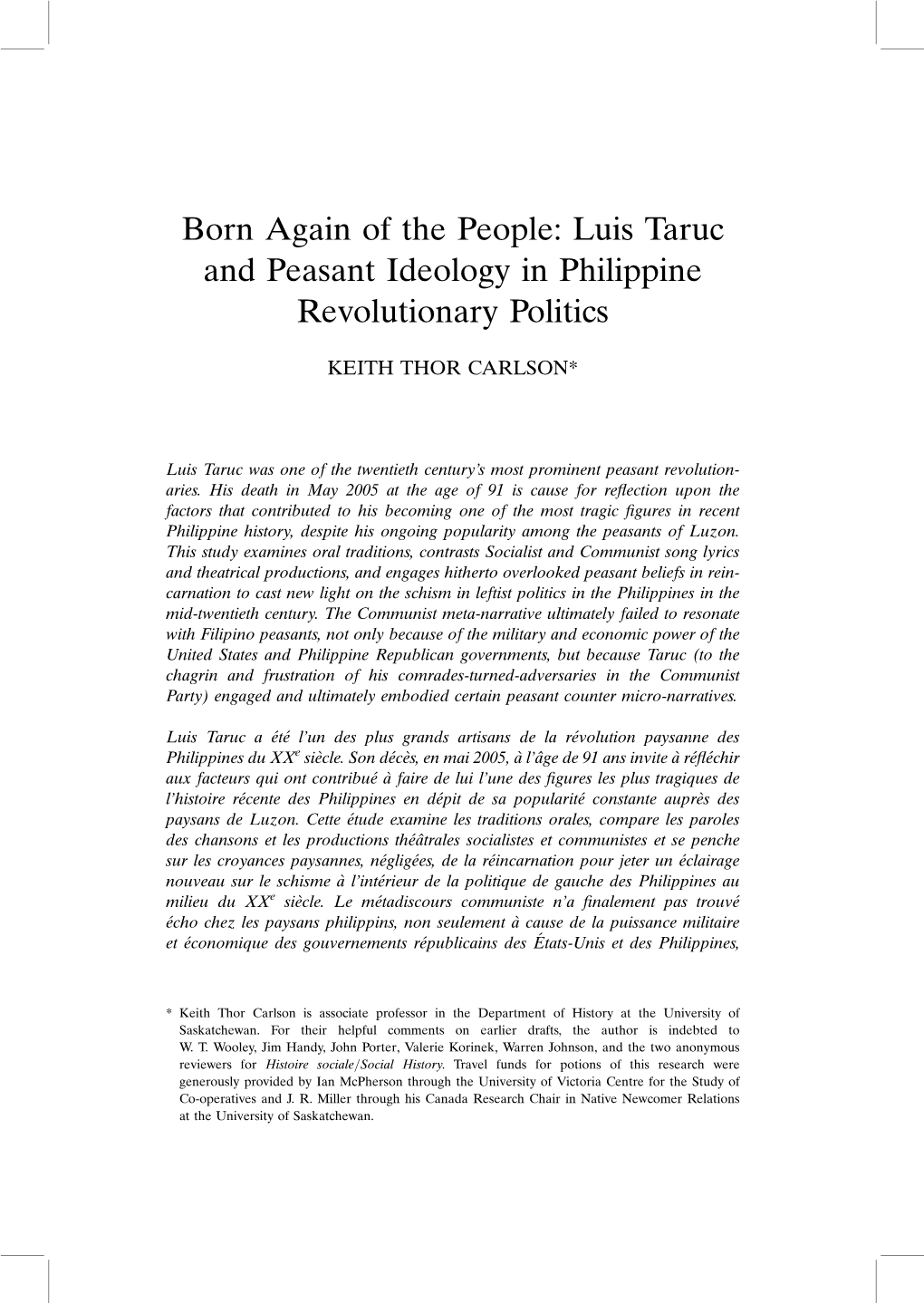 Luis Taruc and Peasant Ideology in Philippine Revolutionary Politics