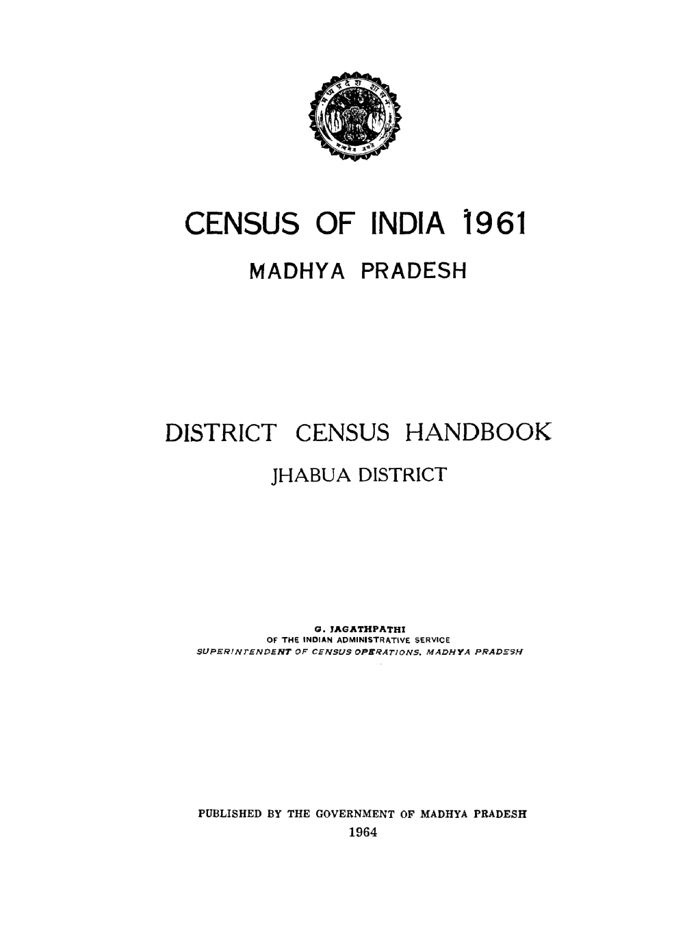 District Census Handbook, Jhabua, Madhya Pradesh