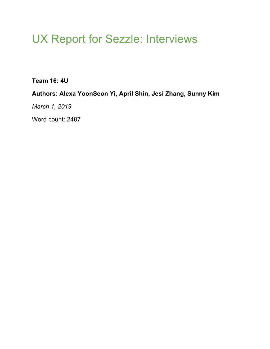 UX Report for Sezzle: Interviews
