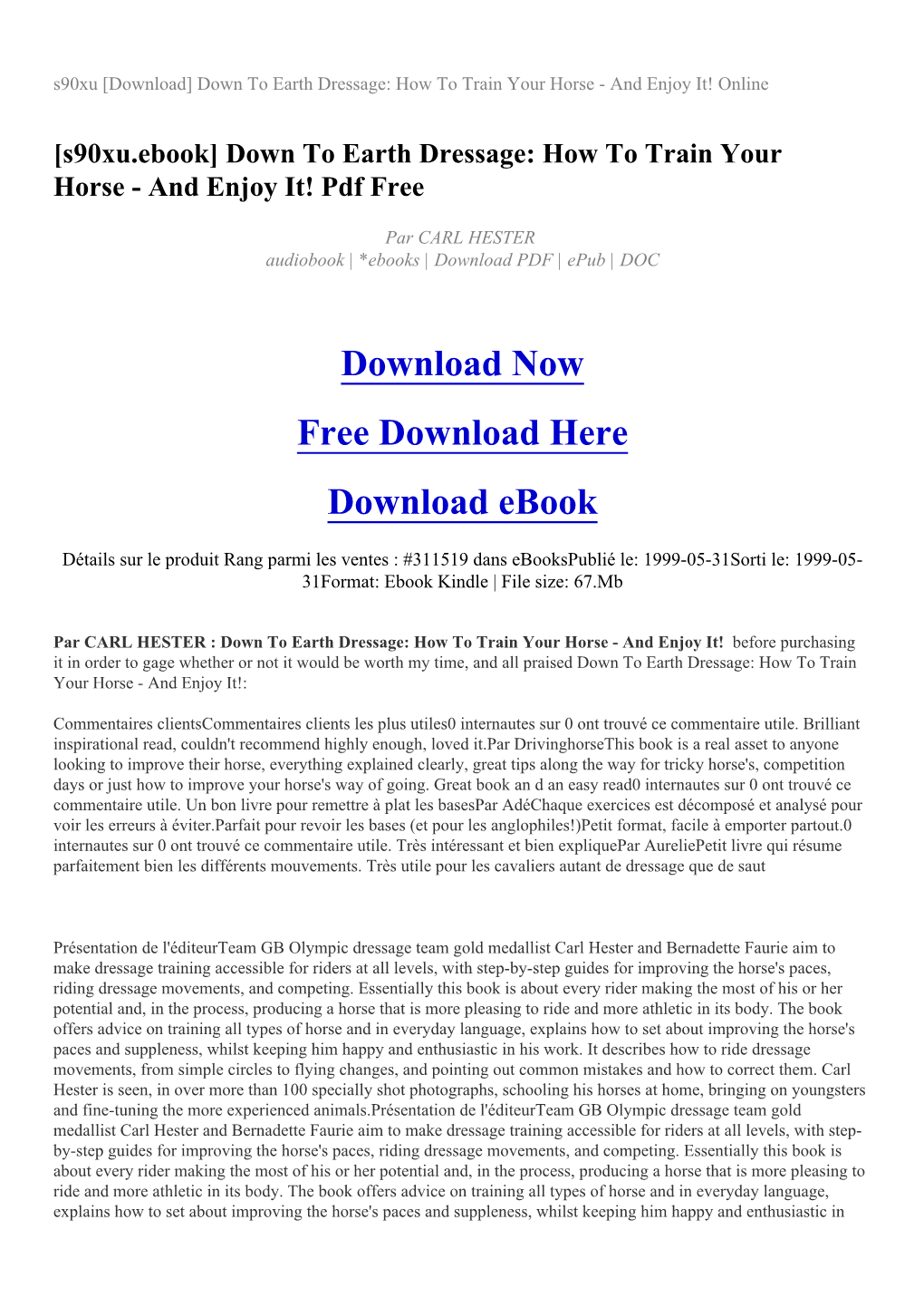 S90xu [Download] Down to Earth Dressage: How to Train Your Horse - and Enjoy It! Online