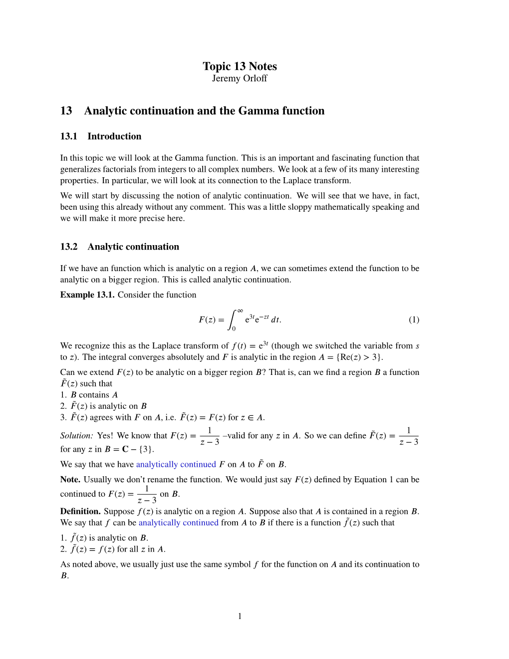 Analytic Continuation and the Gamma Function