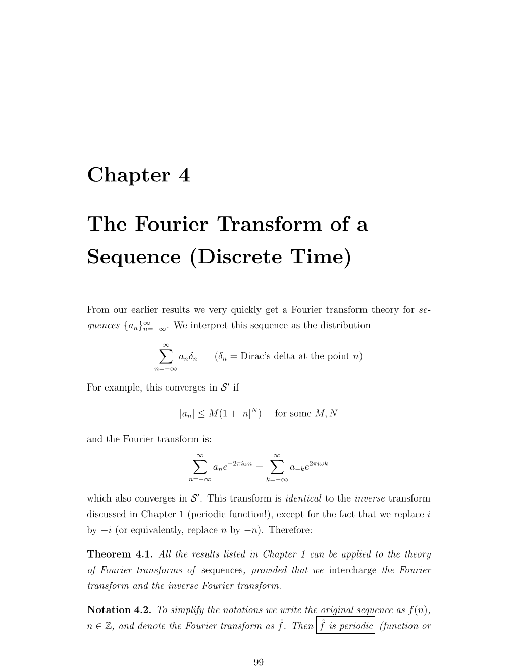 Chapter 4 the Fourier Transform of a Sequence (Discrete Time)