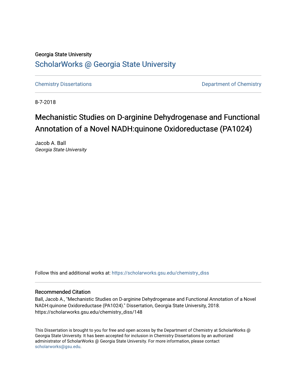 Mechanistic Studies on D-Arginine Dehydrogenase and Functional Annotation of a Novel NADH:Quinone Oxidoreductase (PA1024)