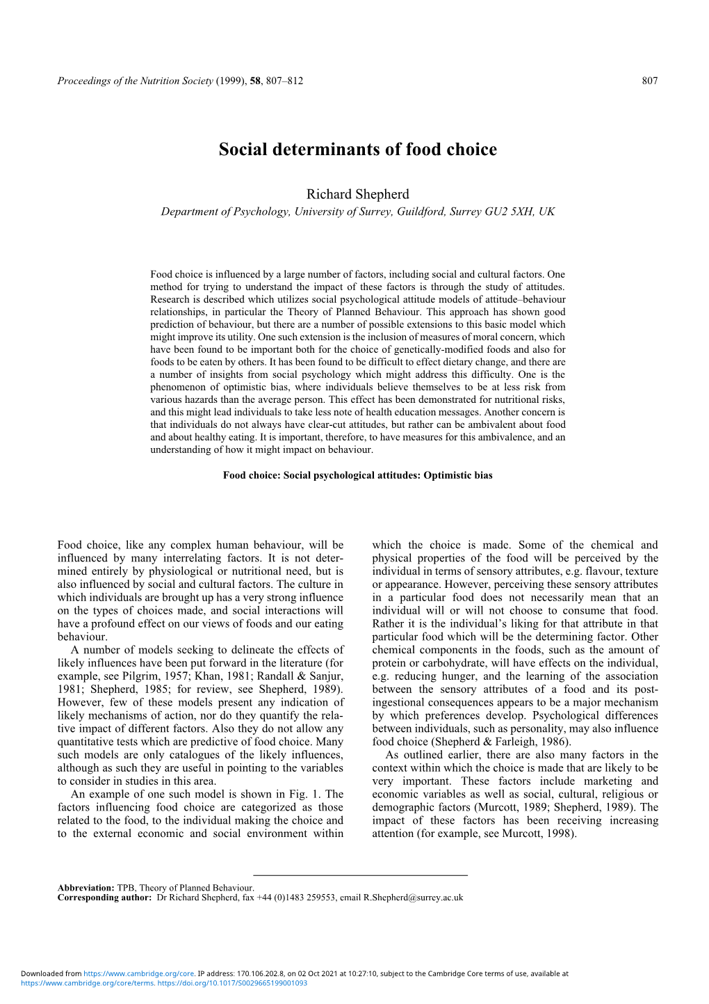 Social Determinants of Food Choice