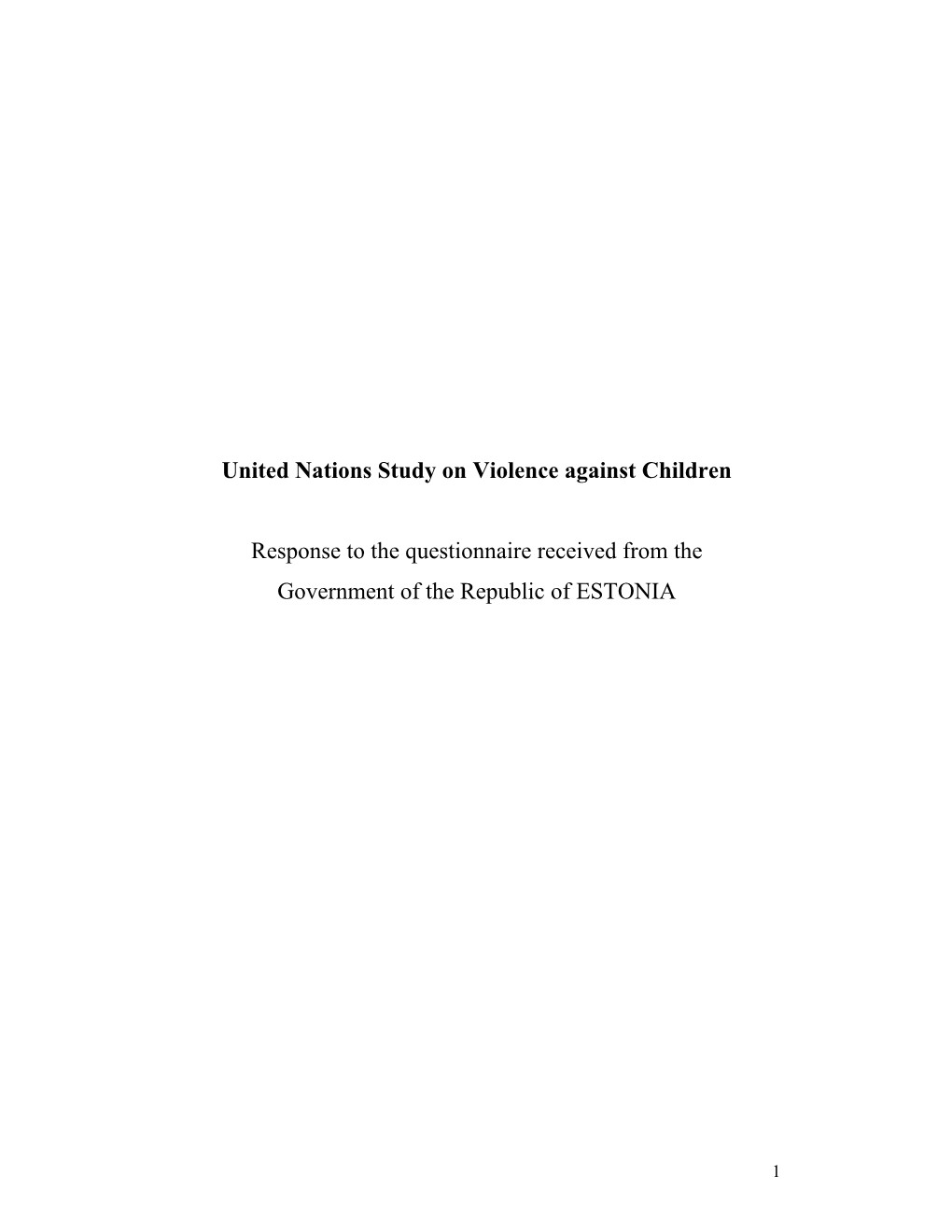 United Nations Study on Violence Against Children Response to The