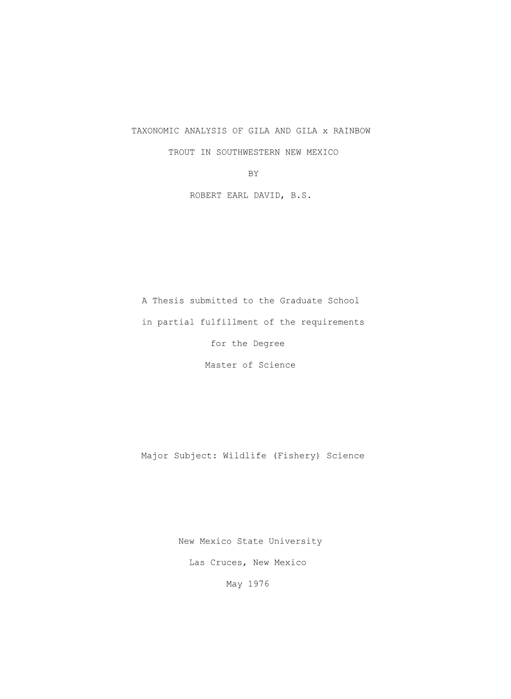 Taxonomic Analysis of Gila and Gila X Rainbow Trout in Southwestern