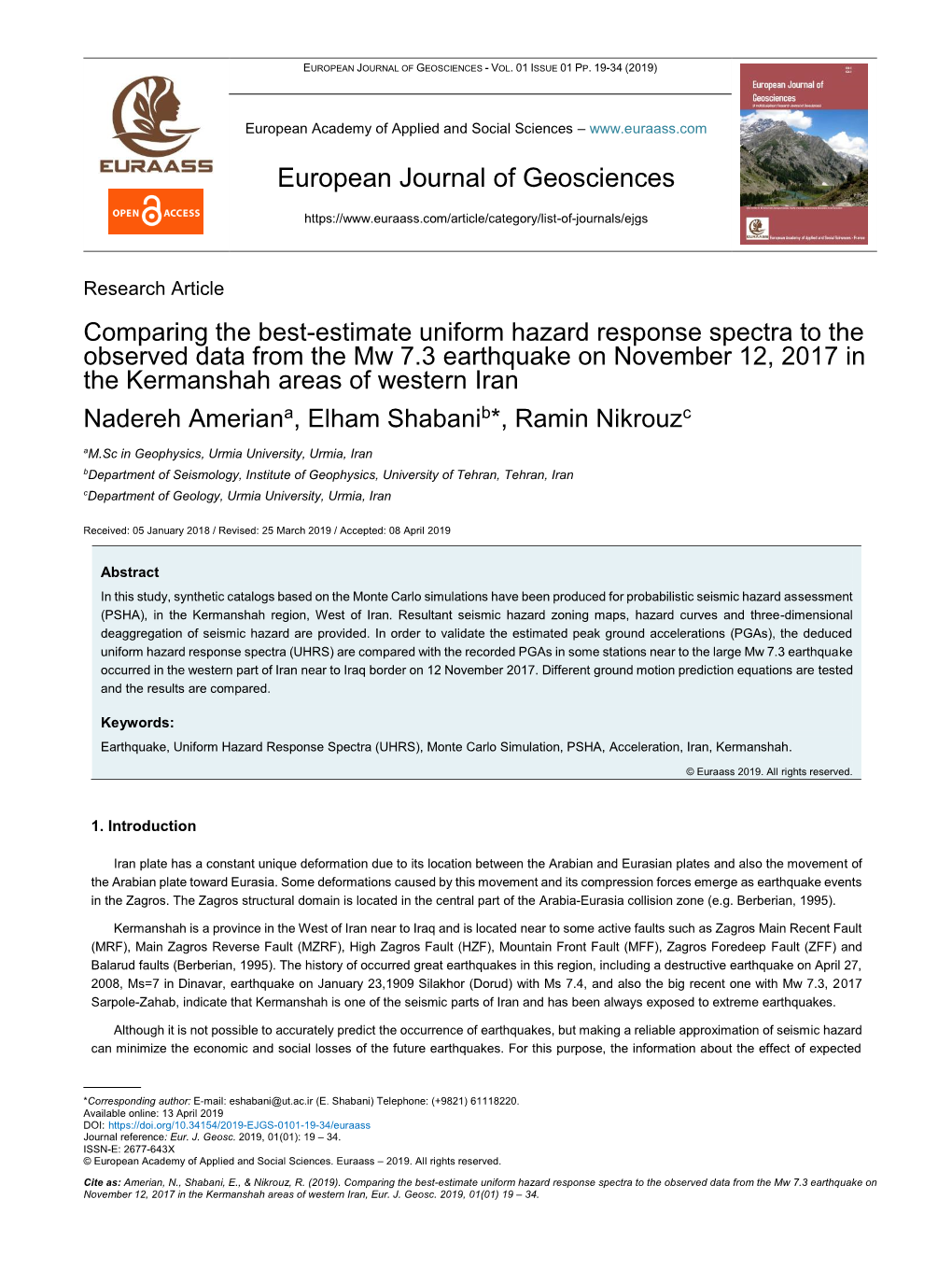 European Journal of Geosciences - Vol