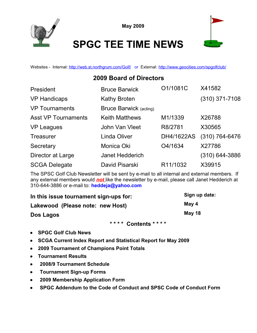 Space Park Golf Club News