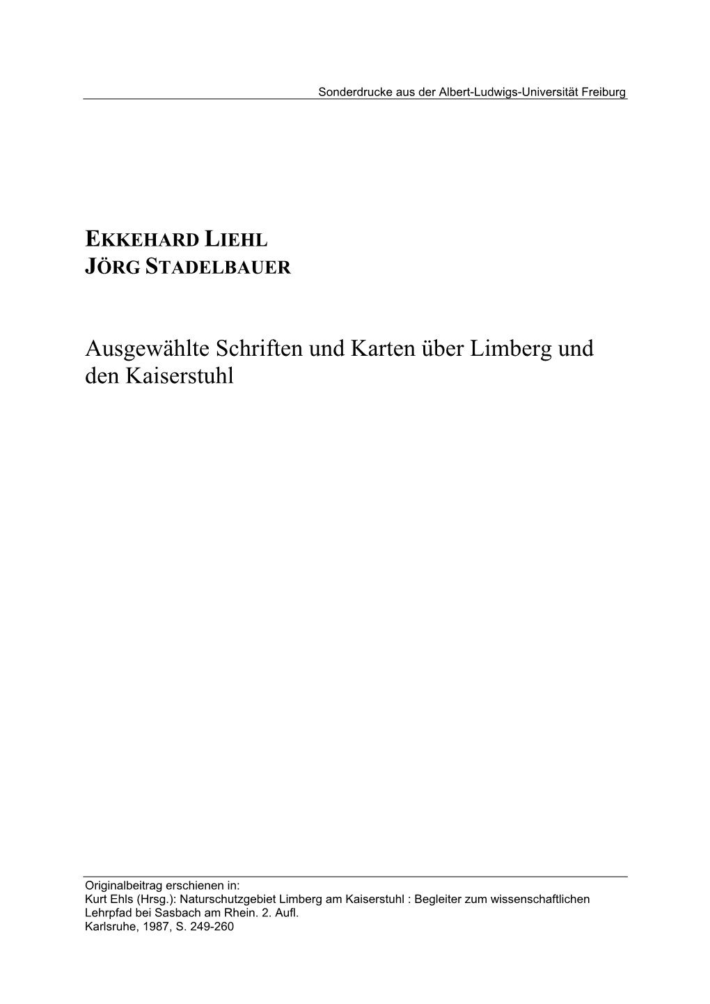 Ausgewählte Schriften Und Karten Über Limberg Und Den Kaiserstuhl