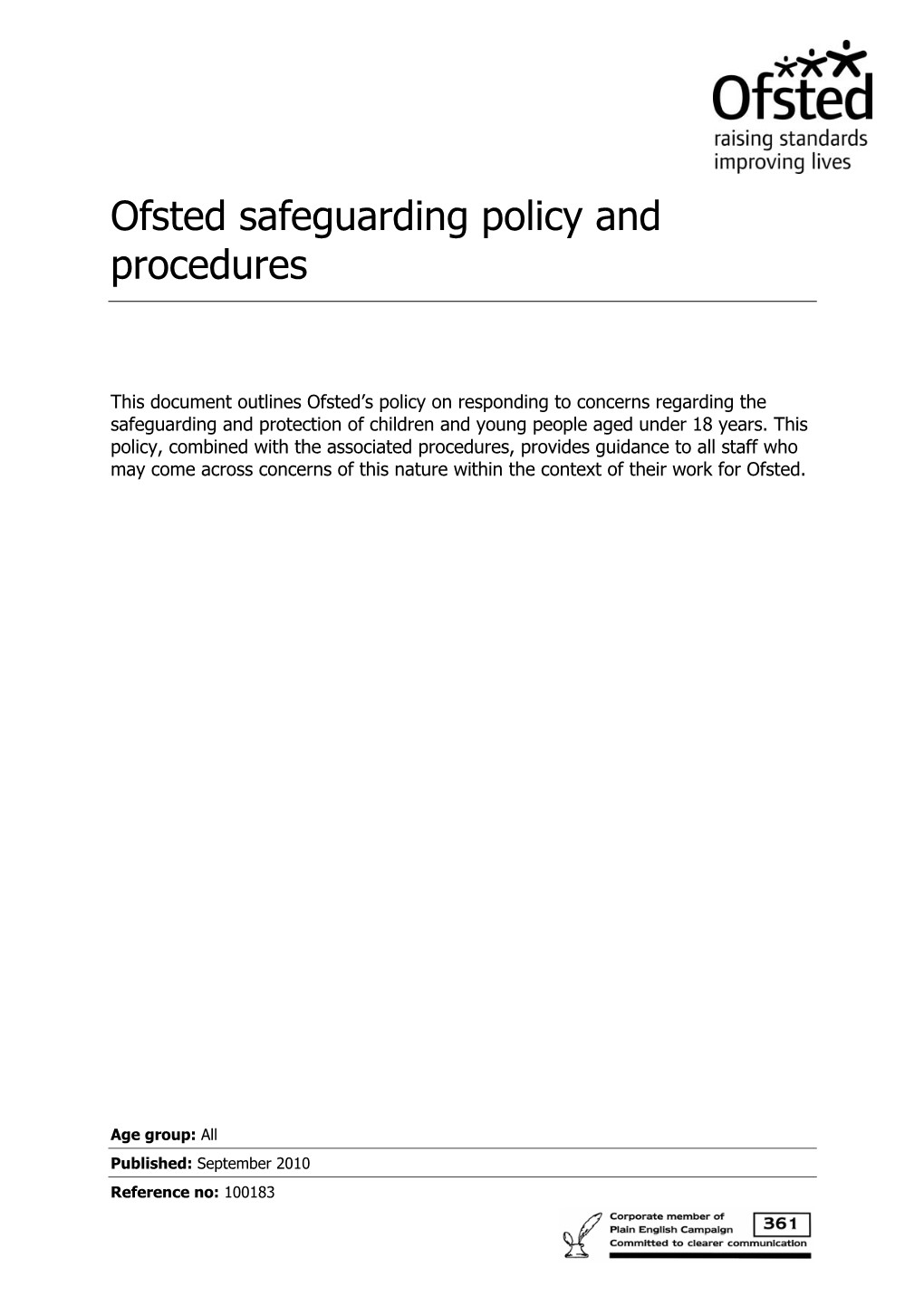 Ofsted Safeguarding Policy and Procedures