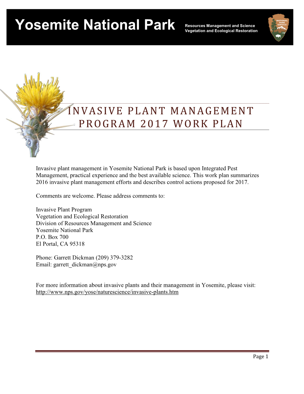 Invasive Plant Management Program 2017 Work Plan