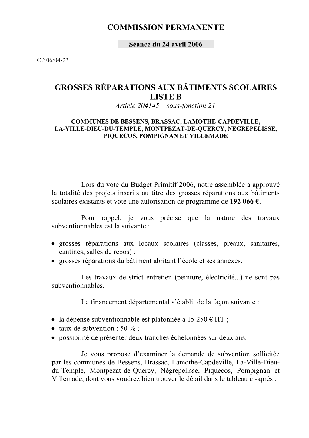 Commission Permanente Grosses Réparations Aux