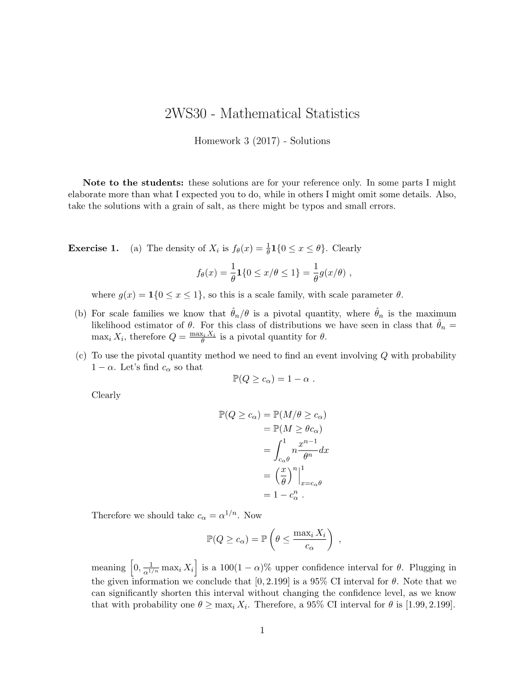 2WS30 - Mathematical Statistics