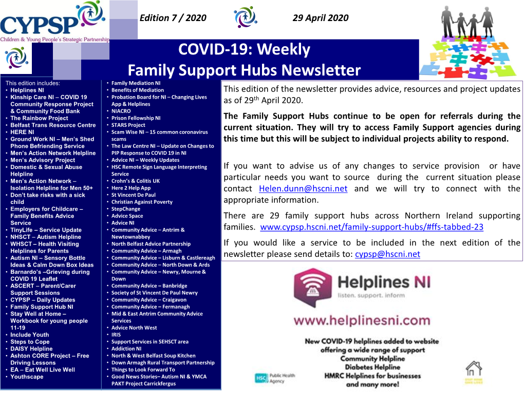 COVID-19: Weekly Family Support Hubs Newsletter