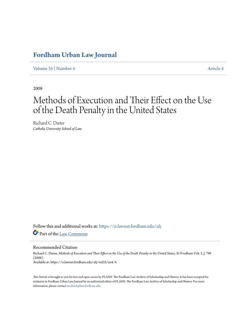 Methods of Execution and Their Effect on the Use of the Death Penalty in the United States, 35 Fordham Urb