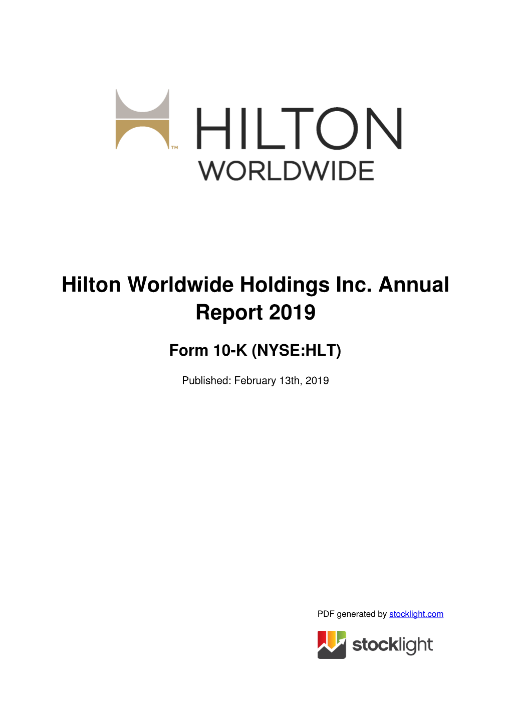 Hilton Worldwide Holdings Inc. Annual Report 2019