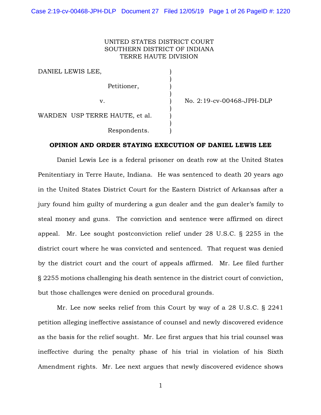 Case 2:19-Cv-00468-JPH-DLP Document 27 Filed 12/05/19 Page 1 of 26 Pageid #: 1220