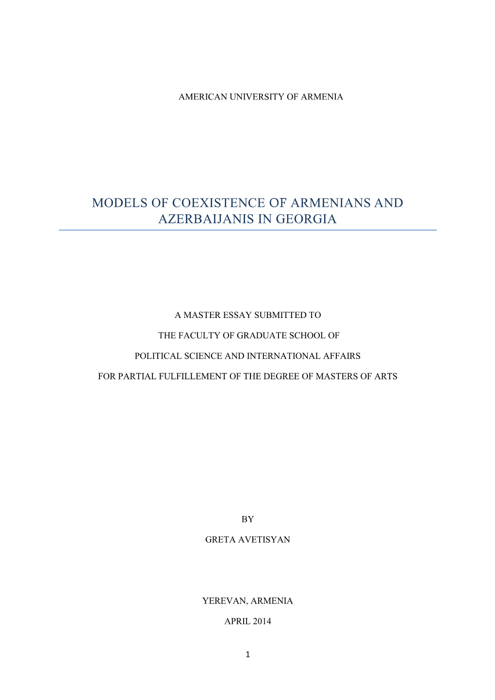 Models of Coexistence of Armenians and Azerbaijanis in Georgia