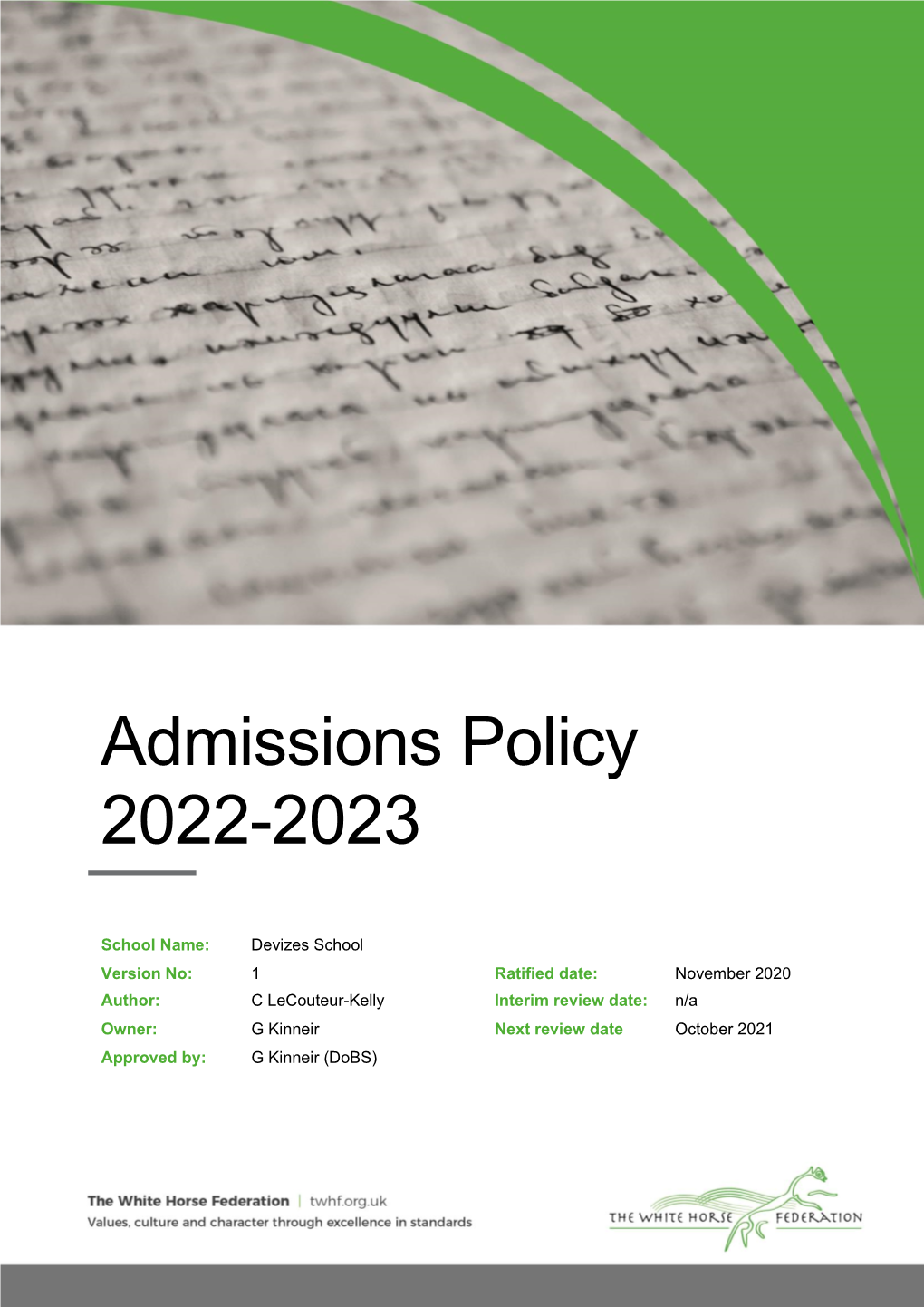 Admissions Policy 2022/23 Devizes School