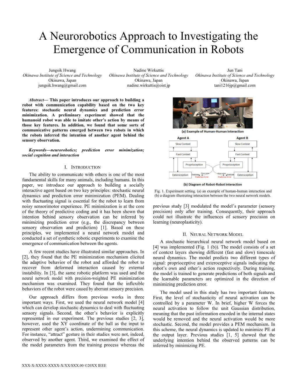 A Neurorobotics Approach to Investigating the Emergence of Communication in Robots