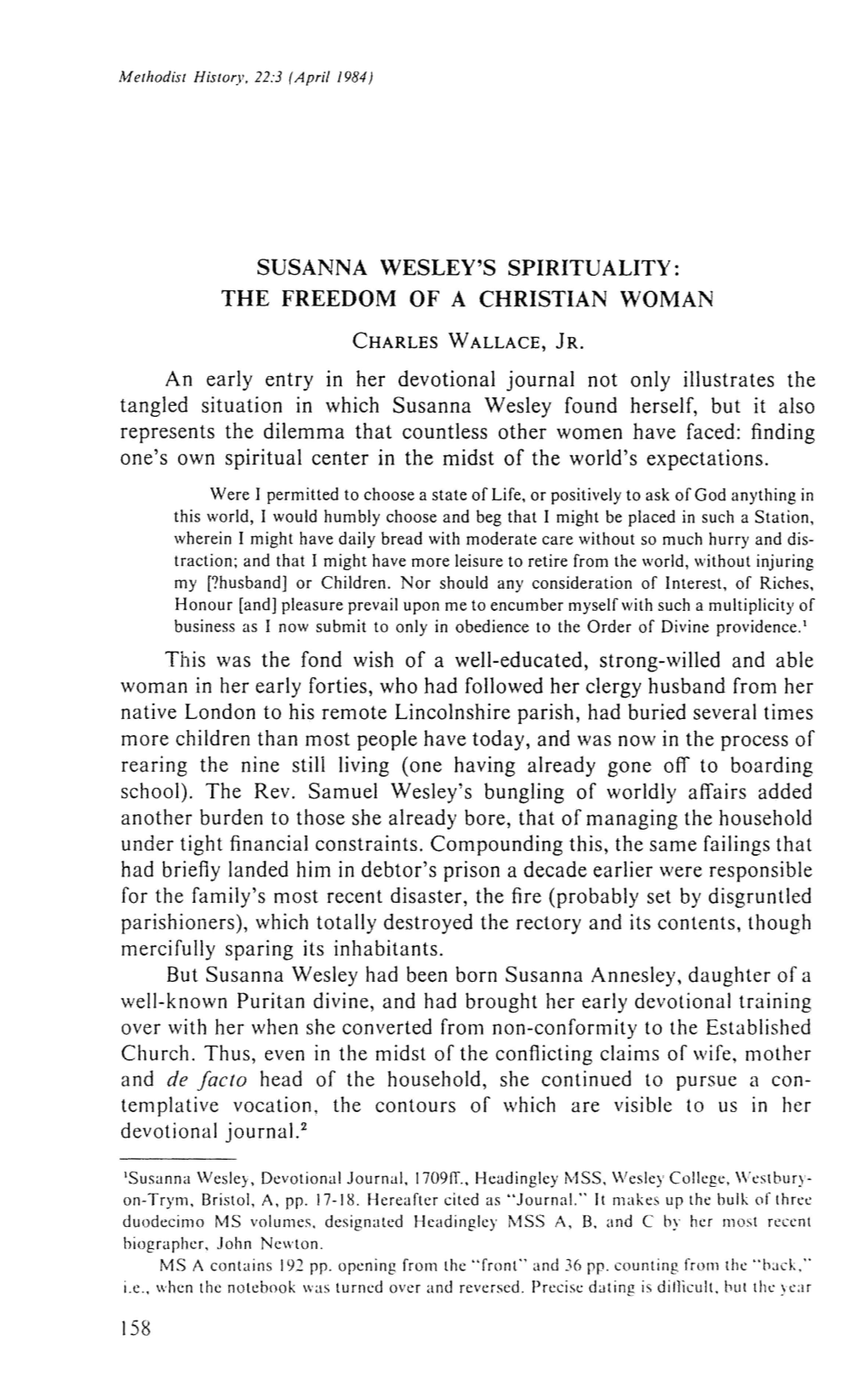 Susanna Wesley's Spirituality: the Freedom of a Christian Woman