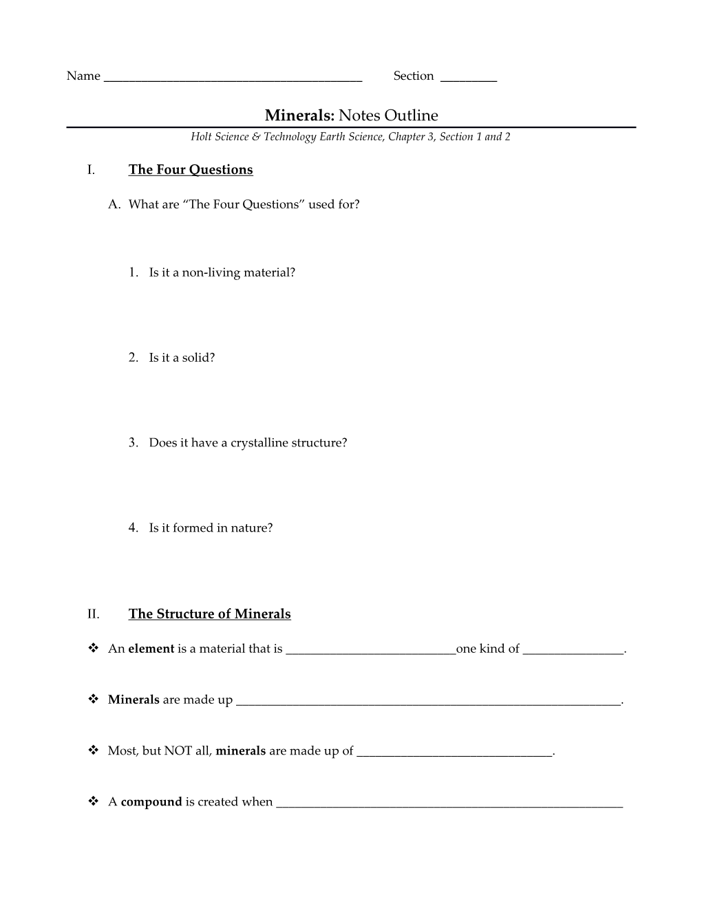 Holt Science & Technology Earth Science, Chapter 3, Section 1 and 2