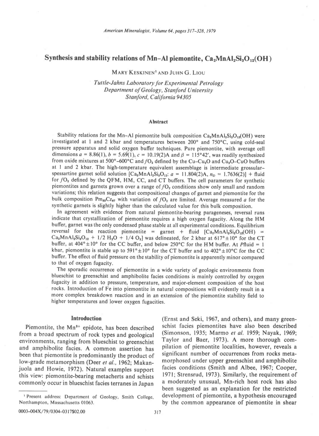 Synthesis and Stability Relations of Mn-Al Piemontite, Ca2mnalrsisorr