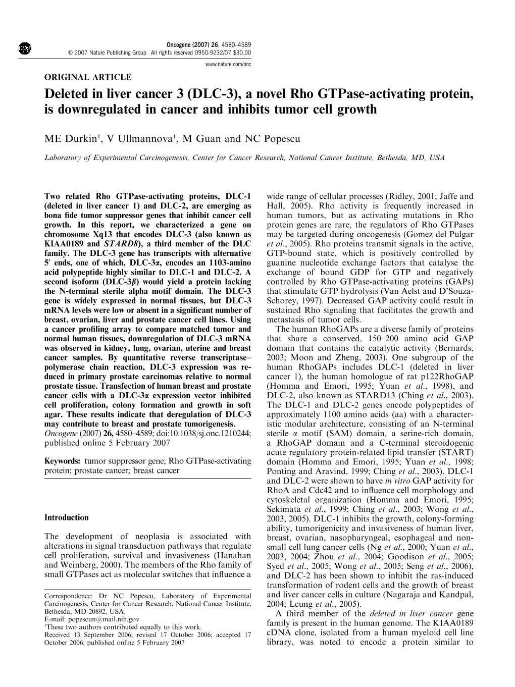 A Novel Rho Gtpase-Activating Protein, Is Downregulated in Cancer and Inhibits Tumor Cell Growth