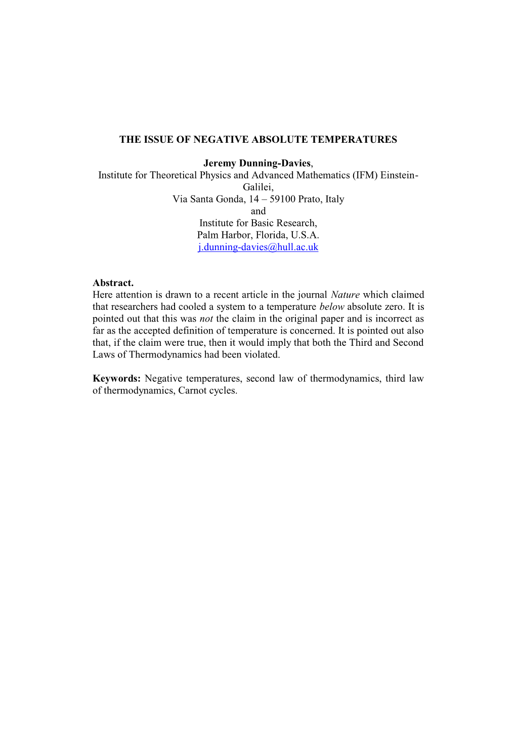 The Issue of Negative Absolute Temperatures