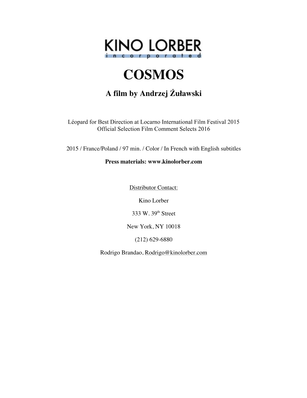 COSMOS a Film by Andrzej Żuławski