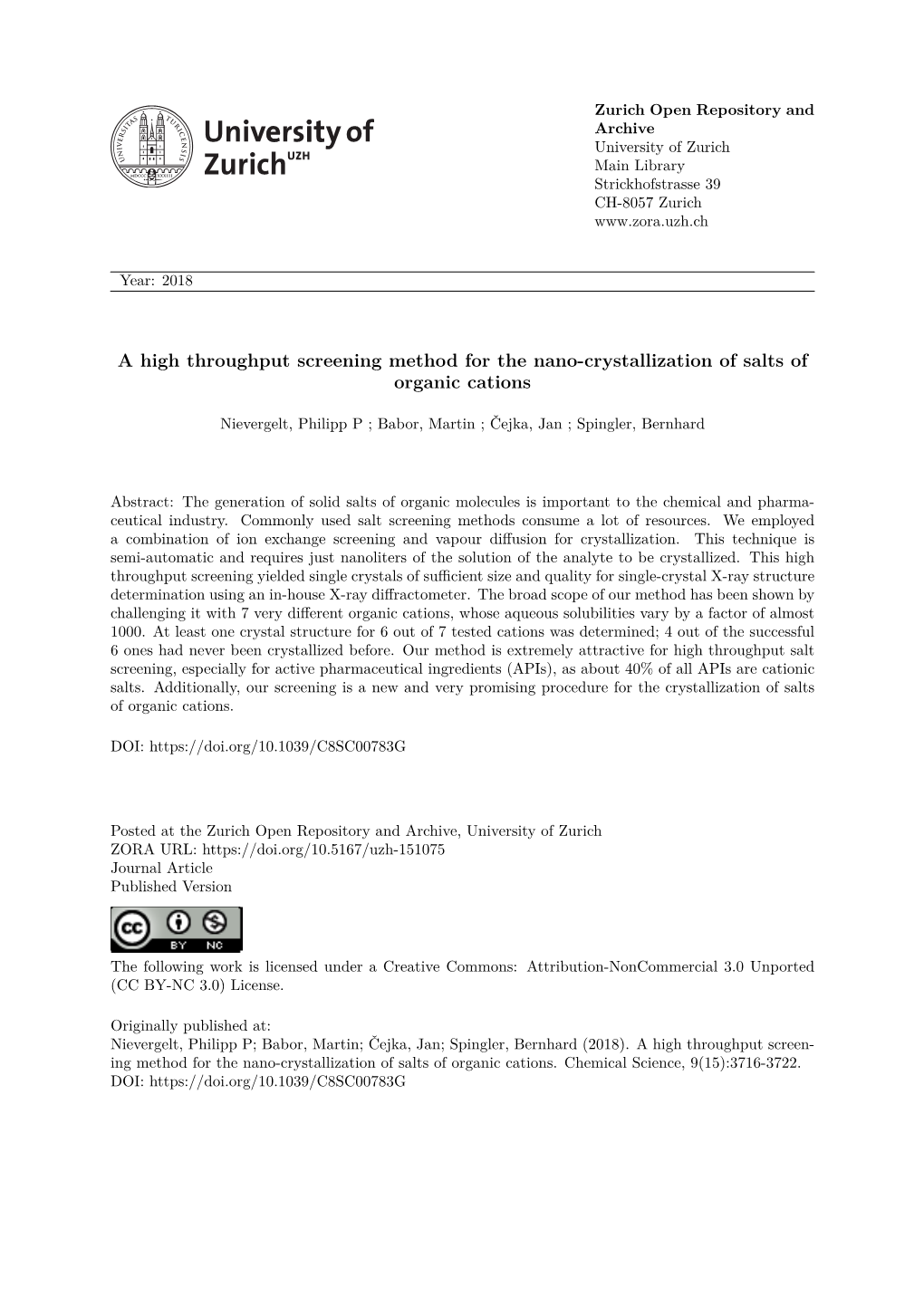 A High Throughput Screening Method for the Nano-Crystallization of Salts of Organic Cations