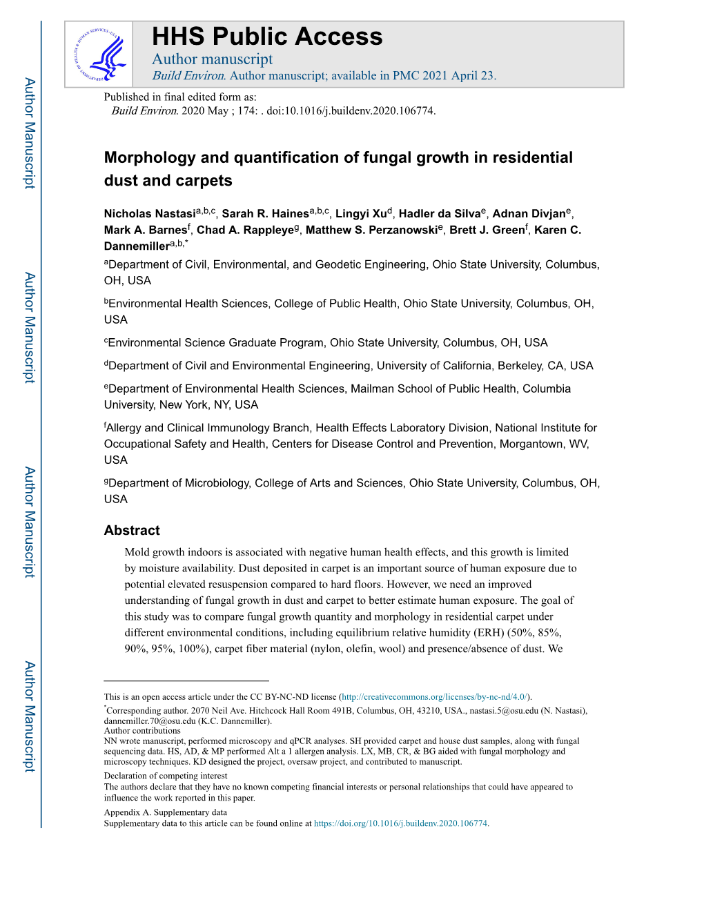 Morphology and Quantification of Fungal Growth in Residential Dust and Carpets